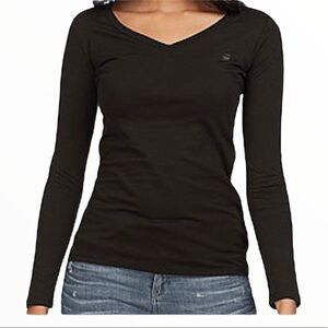 G STAR RAW Correct Line Long Sleeve Top/Tee With V Neck Black Size Small
